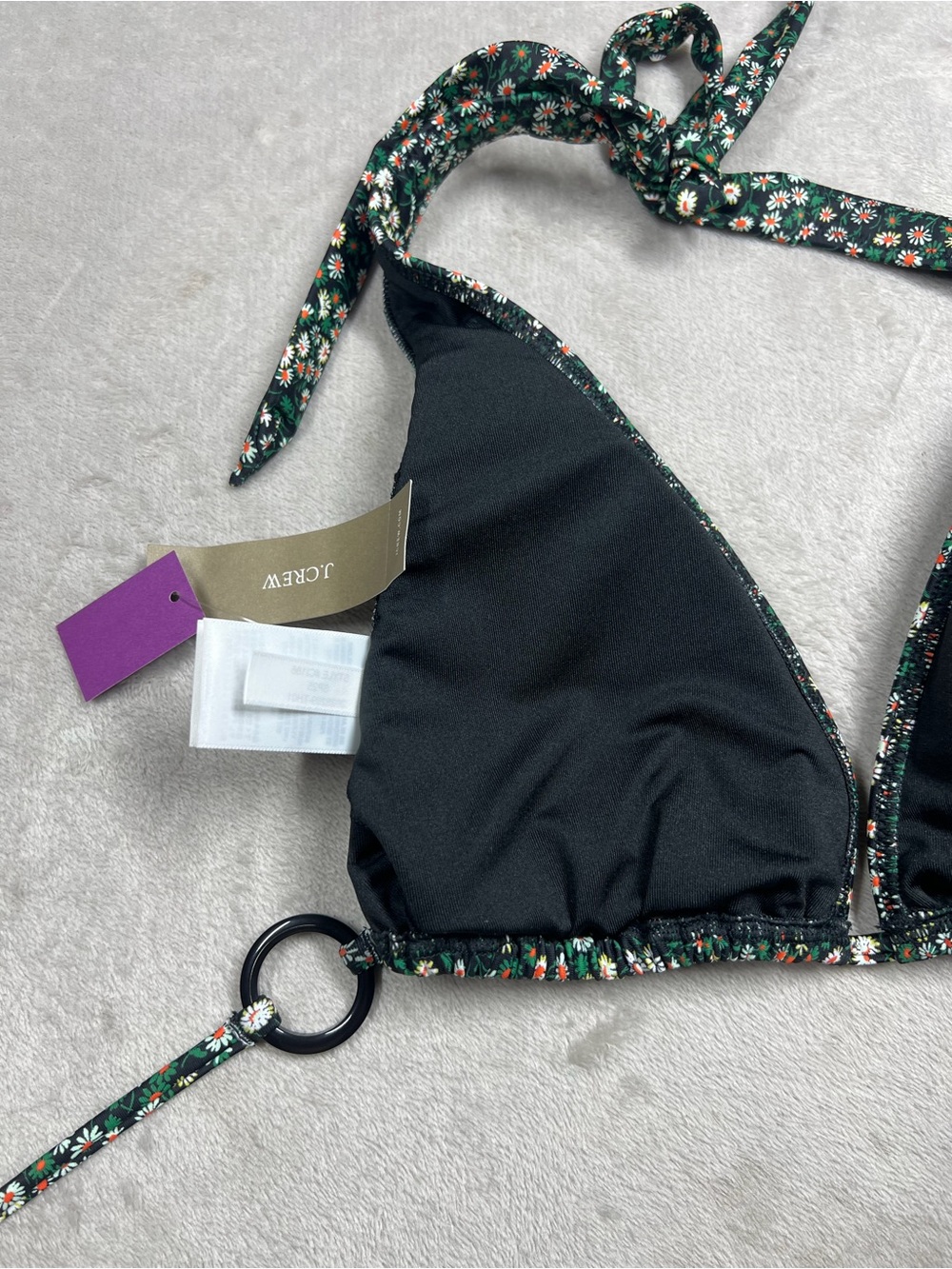 NWT J.Crew X Liberty Marguerite Floral Black Plunge O Ring Halter Bikini Top M - Picture 12 of 16